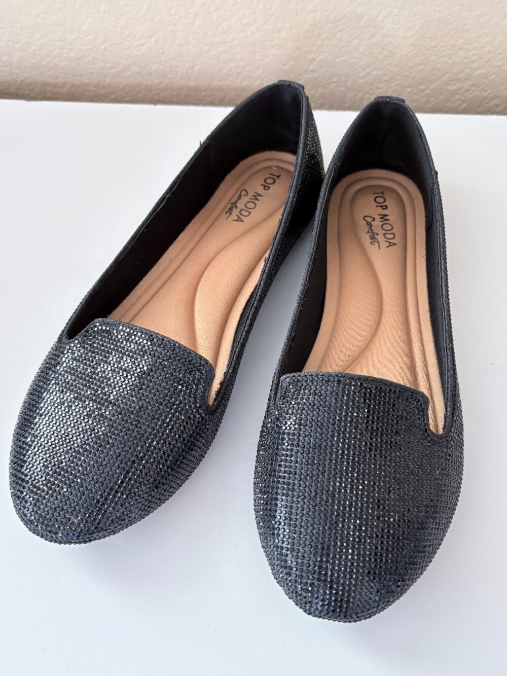 Comfort Flats Loafers Black Size 9 Shimmer Business Evening Wear Minimalist